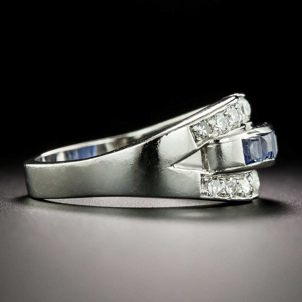 Art Deco-Style Sapphire and Diamond Buckle Motif Ring - 3