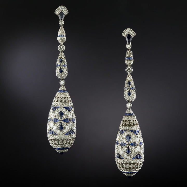 Art Deco-Style Sapphire and Diamond Dangle Earrings