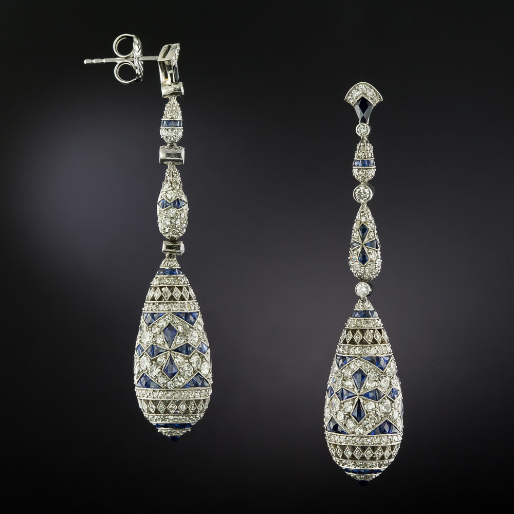 Art Deco-Style Sapphire and Diamond Dangle Earrings - 4