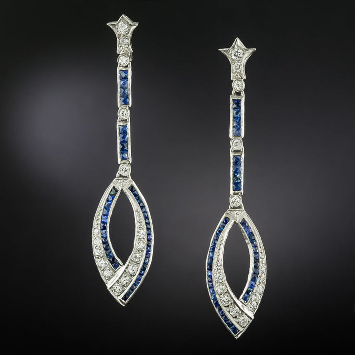Art Deco-Style Sapphire and Diamond Dangle Earrings