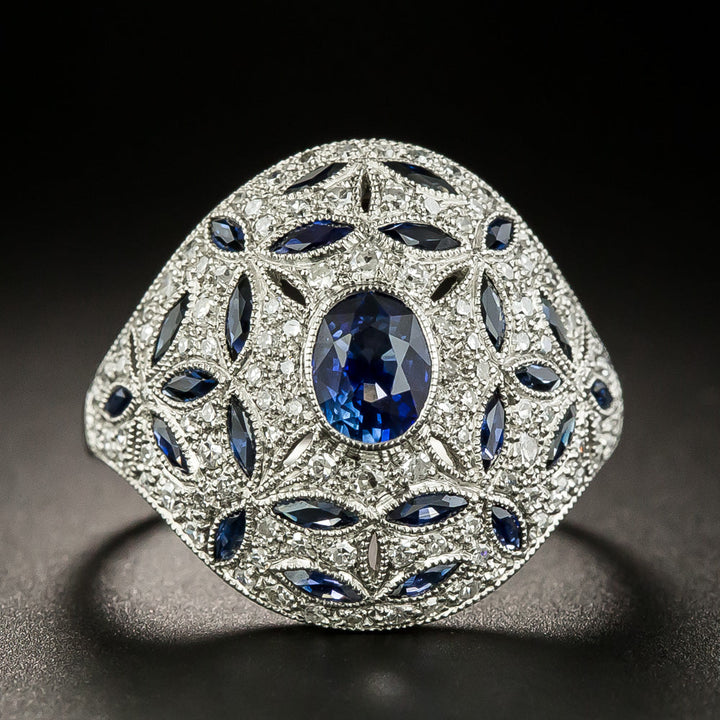 Art Deco-Style Sapphire and Diamond Dome Ring