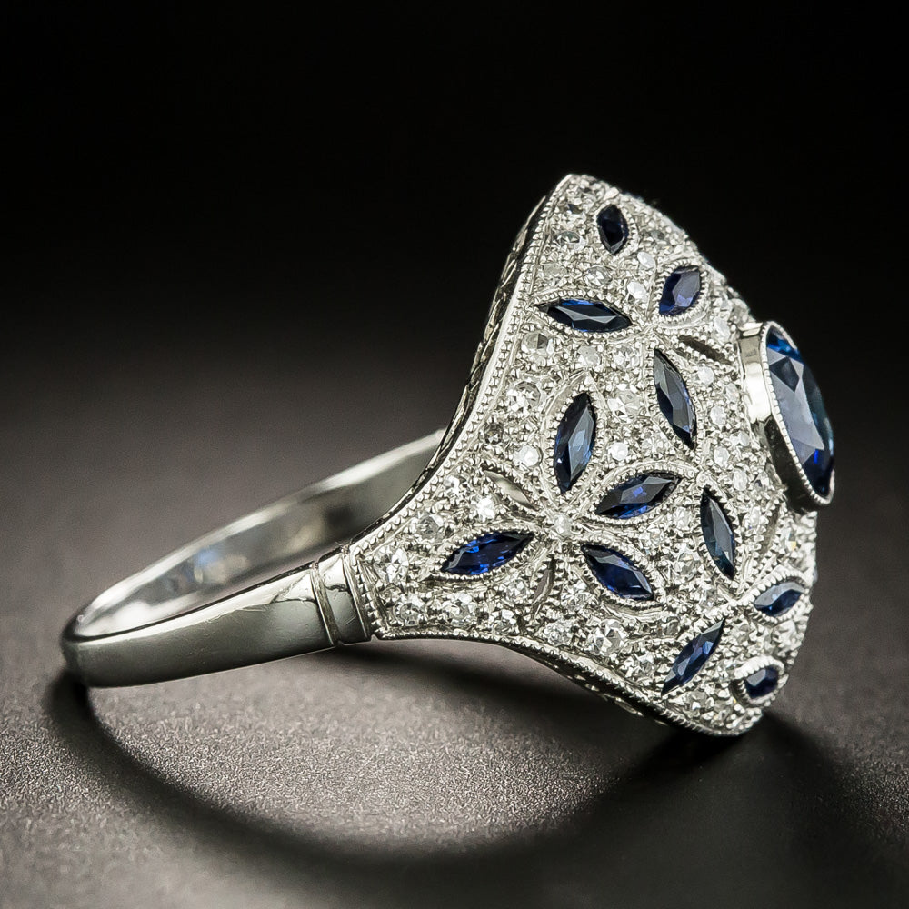 Art Deco-Style Sapphire and Diamond Dome Ring - 2