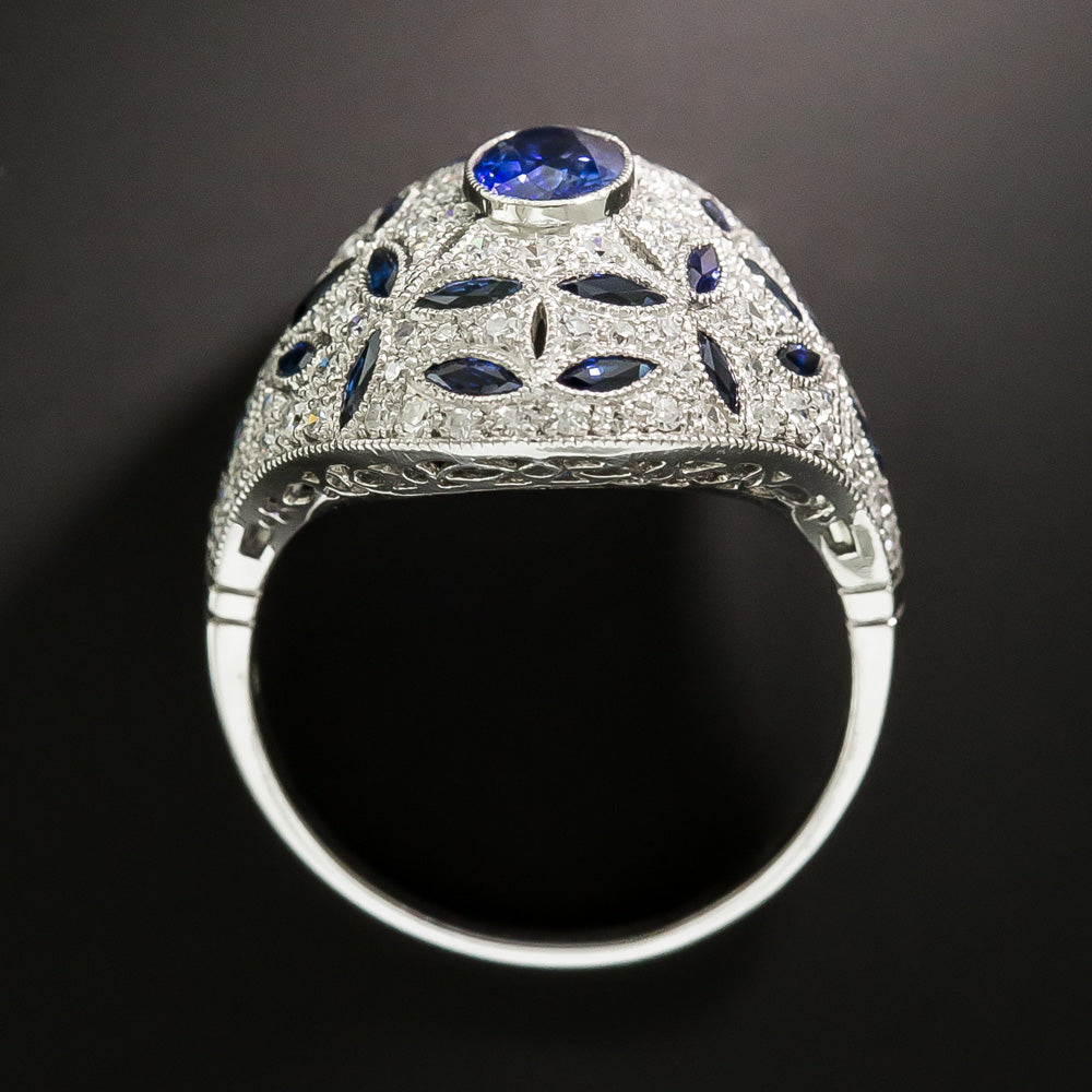 Art Deco-Style Sapphire and Diamond Dome Ring - 3