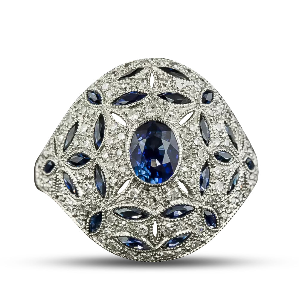 Art Deco-Style Sapphire and Diamond Dome Ring - 4