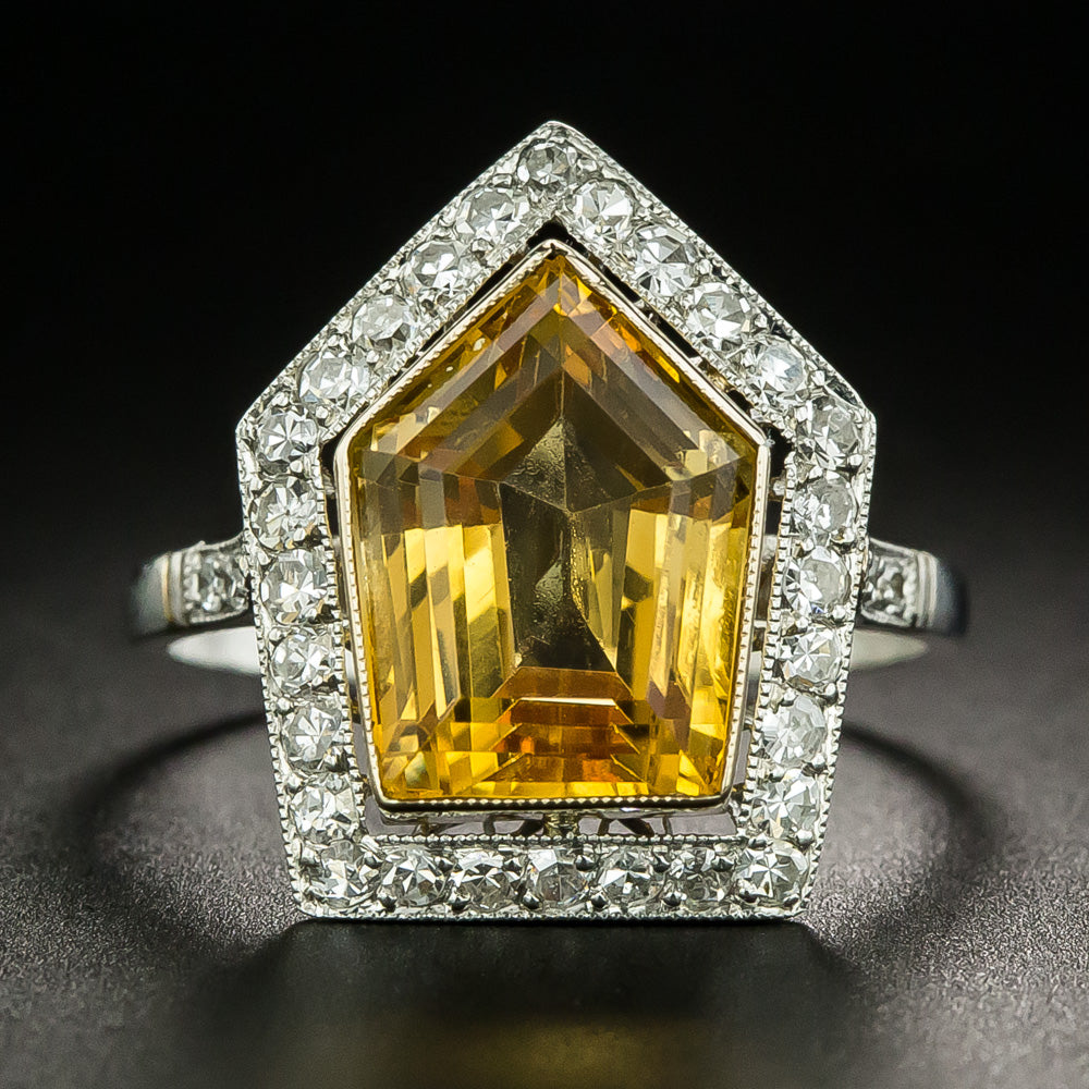 Art Deco-Style Shield-Shaped Citrine and Diamond Ring - 2