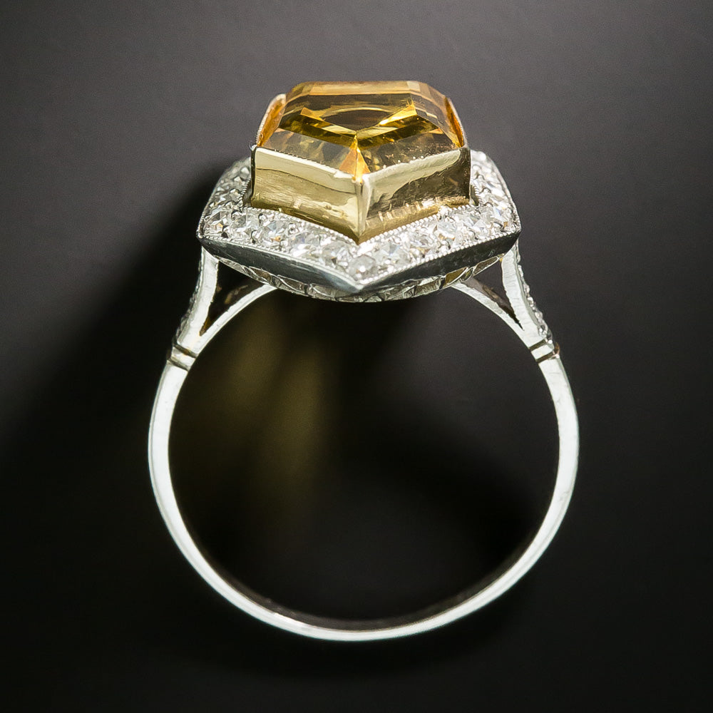Art Deco-Style Shield-Shaped Citrine and Diamond Ring - 4