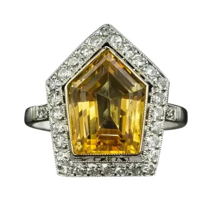 Art Deco-Style Shield-Shaped Citrine and Diamond Ring - 5