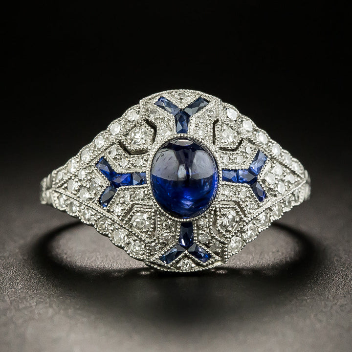 Art Deco-Style Sugarloaf Sapphire and Diamond Ring
