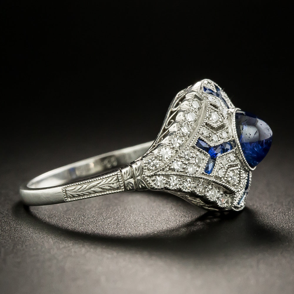 Art Deco-Style Sugarloaf Sapphire and Diamond Ring - 3