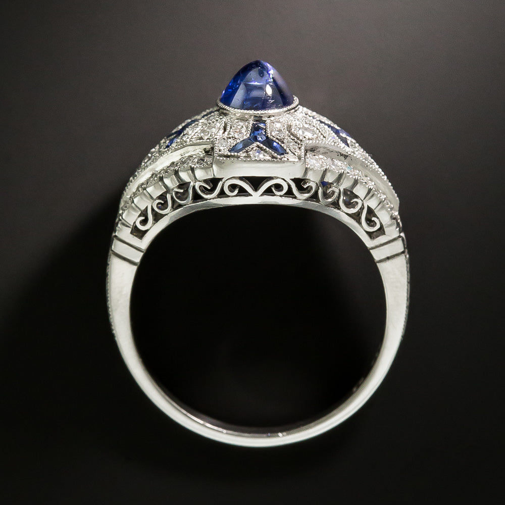 Art Deco-Style Sugarloaf Sapphire and Diamond Ring - 4
