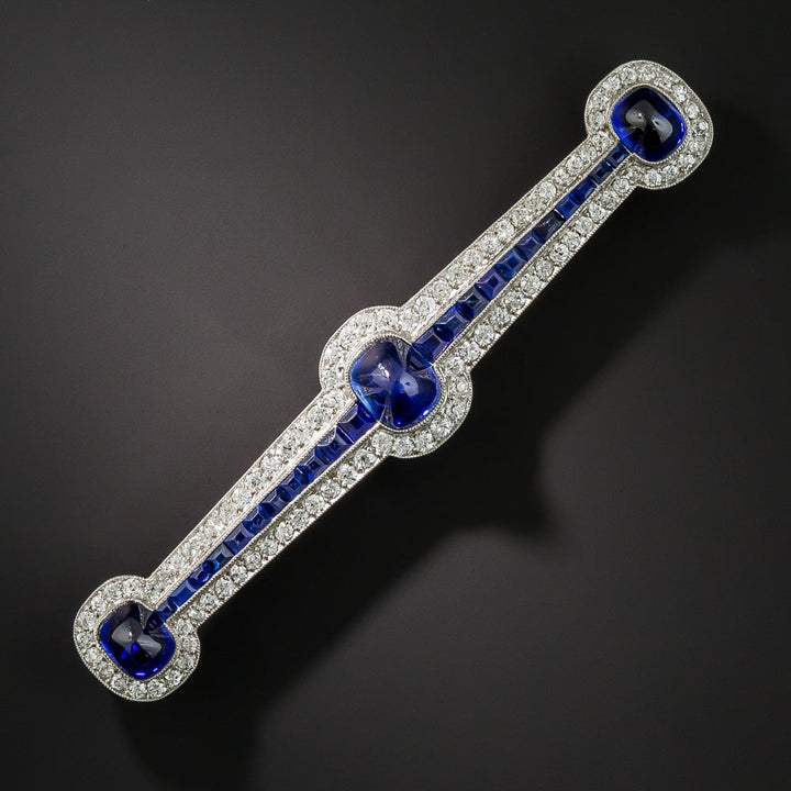 Art Deco Sugarloaf No-Heat Sapphire and Diamond Bar Pin
