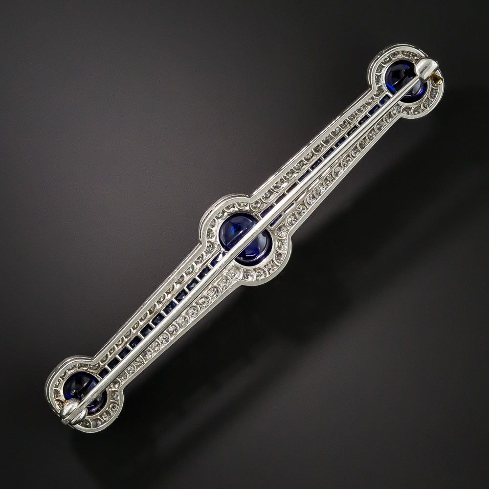 Art Deco Sugarloaf No-Heat Sapphire and Diamond Bar Pin - 2