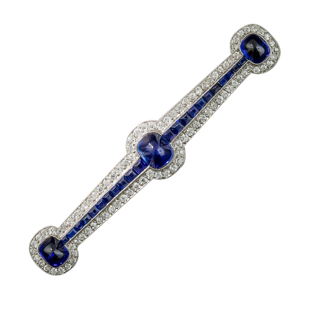 Art Deco Sugarloaf No-Heat Sapphire and Diamond Bar Pin - 5