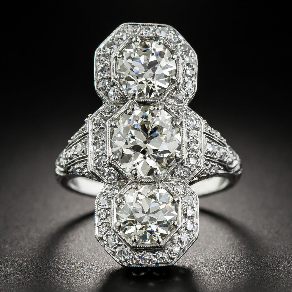 Art Deco Three-Stone 4.56 Carat Total Weight Diamond Dinner Ring -  GIA - 6