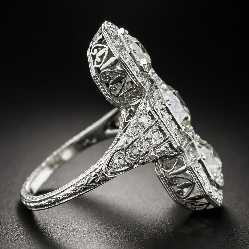 Art Deco Three-Stone 4.56 Carat Total Weight Diamond Dinner Ring -  GIA - 8