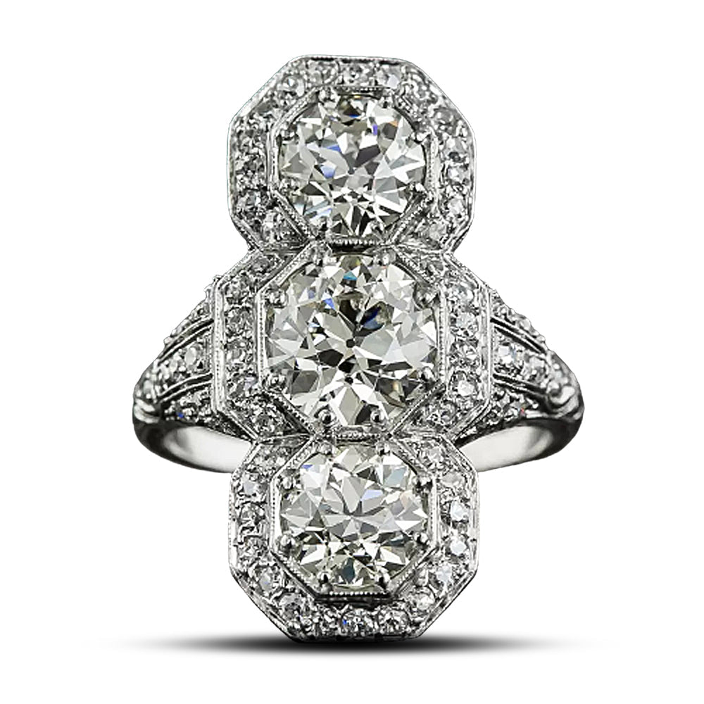 Art Deco Three-Stone 4.56 Carat Total Weight Diamond Dinner Ring -  GIA - 11