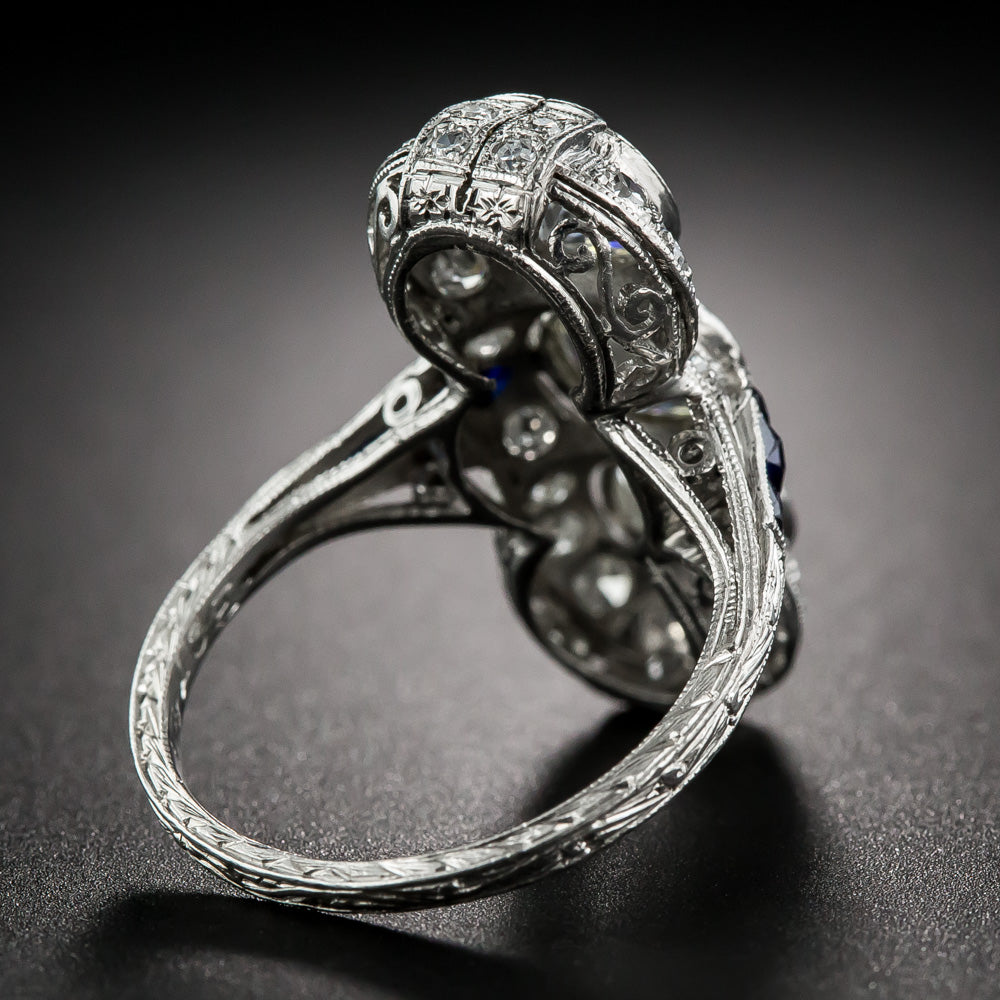 Art Deco Three-Stone Diamond and Sapphire* Dinner Ring - 9