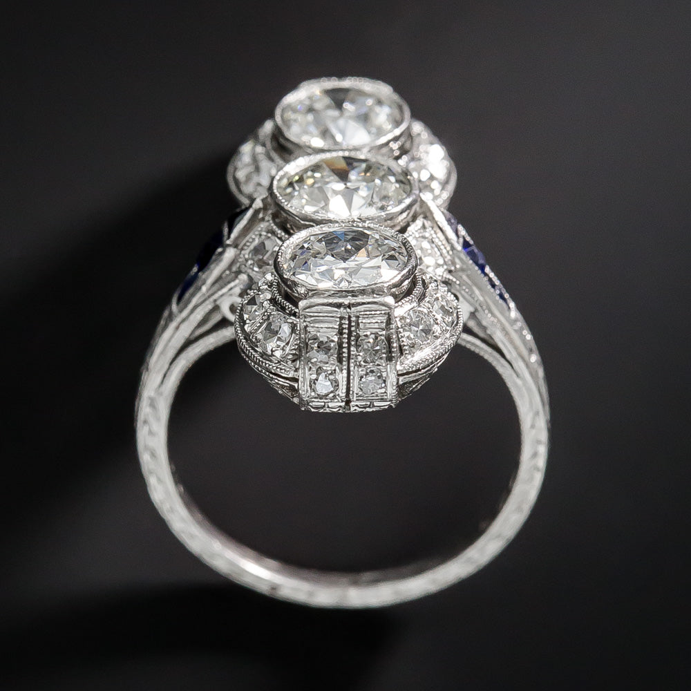 Art Deco Three-Stone Diamond and Sapphire* Dinner Ring - 10