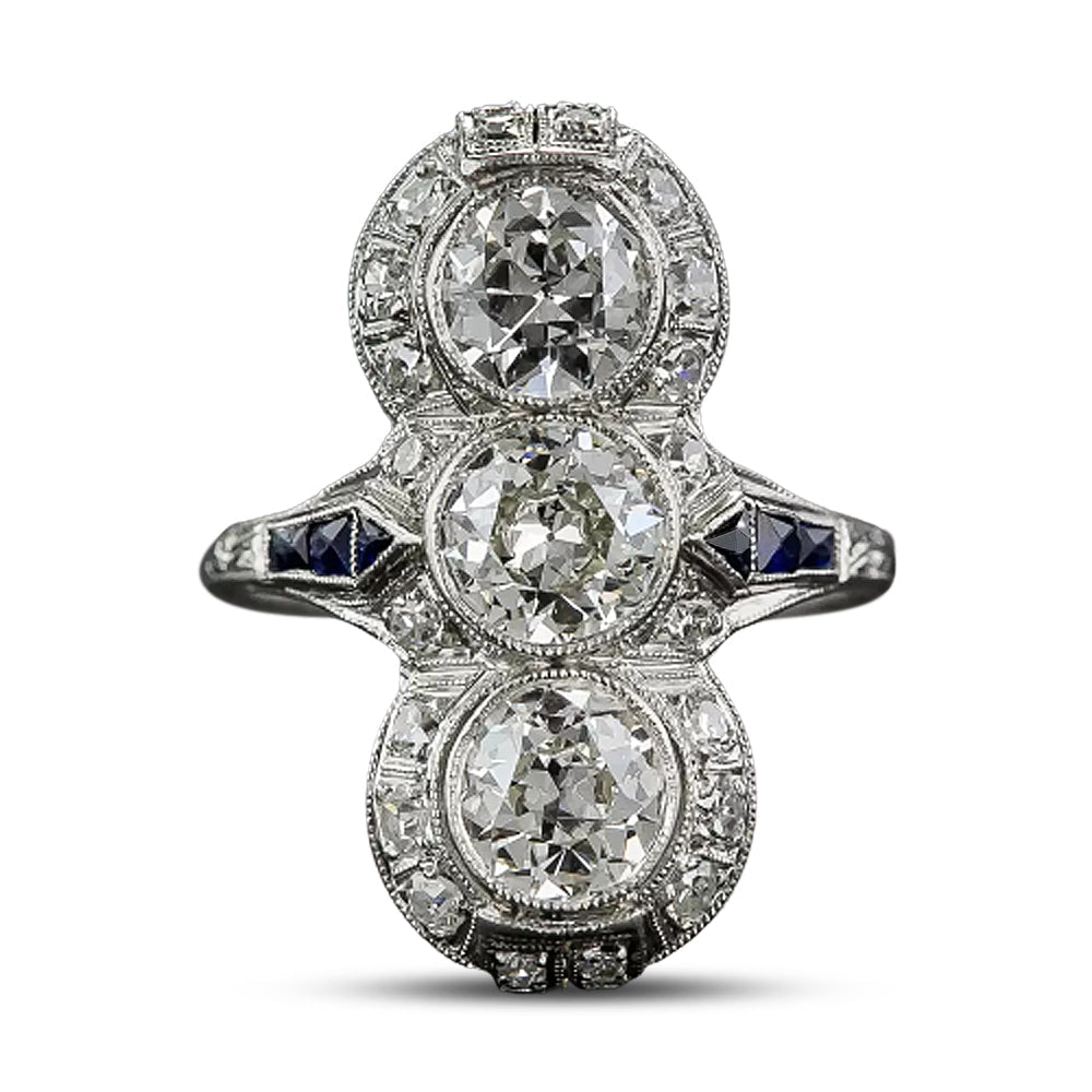 Art Deco Three-Stone Diamond and Sapphire* Dinner Ring - 12