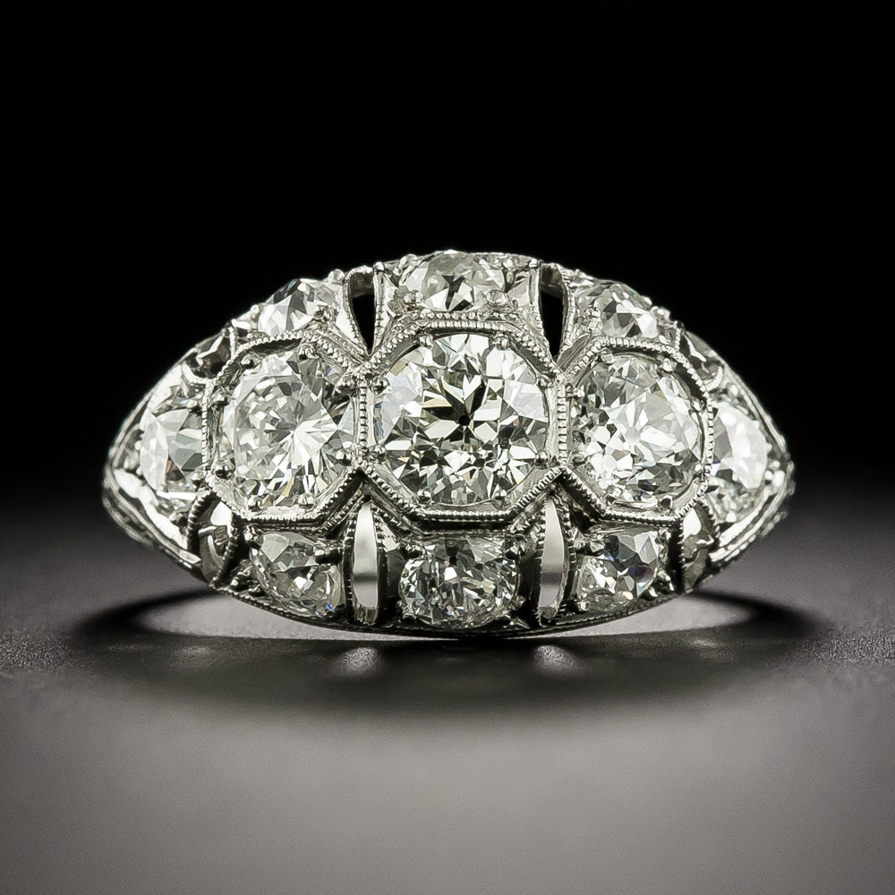 Art Deco Three-Stone Diamond Domed Ring - 3