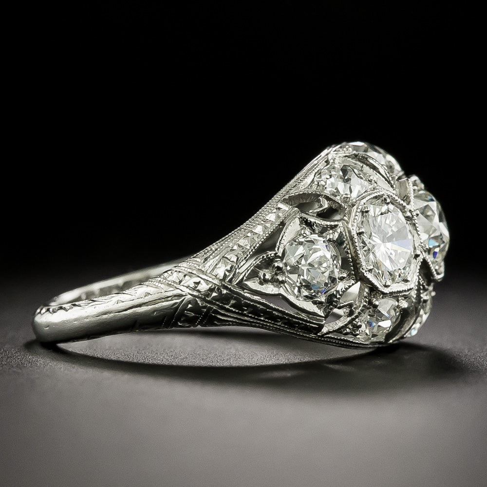 Art Deco Three-Stone Diamond Domed Ring - 4
