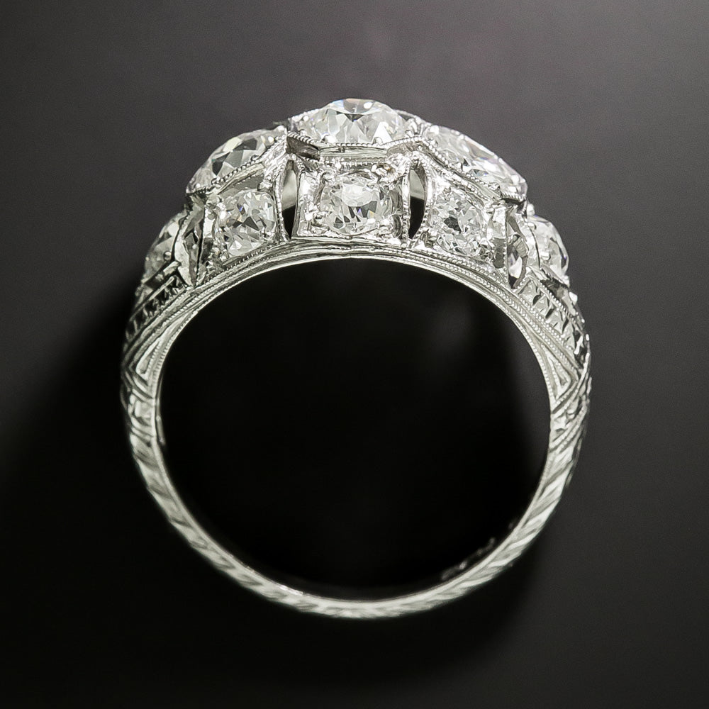 Art Deco Three-Stone Diamond Domed Ring - 5