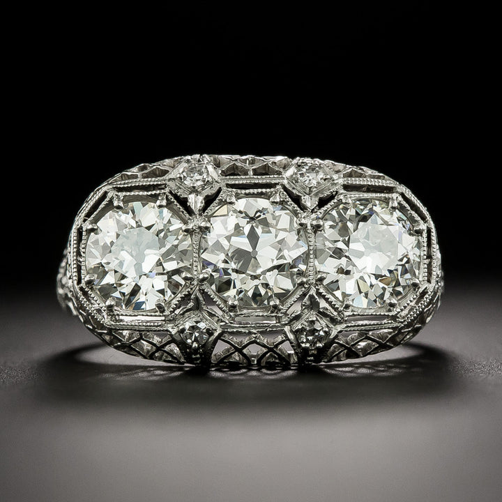 Art Deco Three-Stone Diamond Ring - GIA