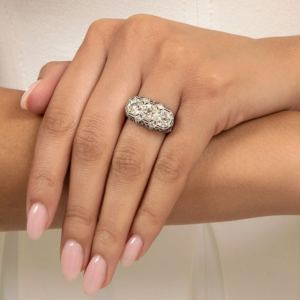 Art Deco Three-Stone Diamond Ring - GIA - 6