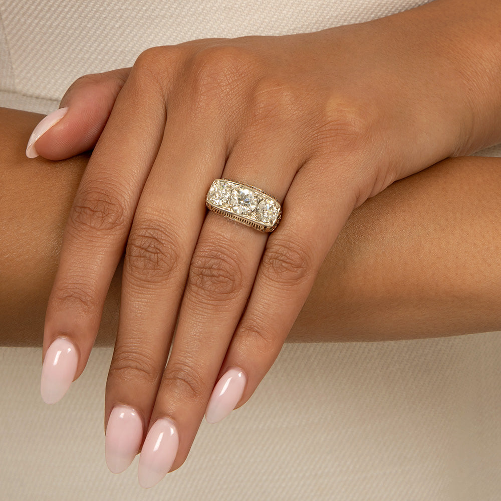 Art Deco Three-Stone Diamond Ring - GIA - 6