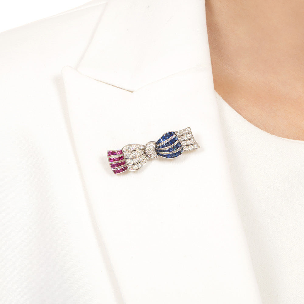 Art Deco Tiffany & Co. Patriotic Bow Brooch  - 3