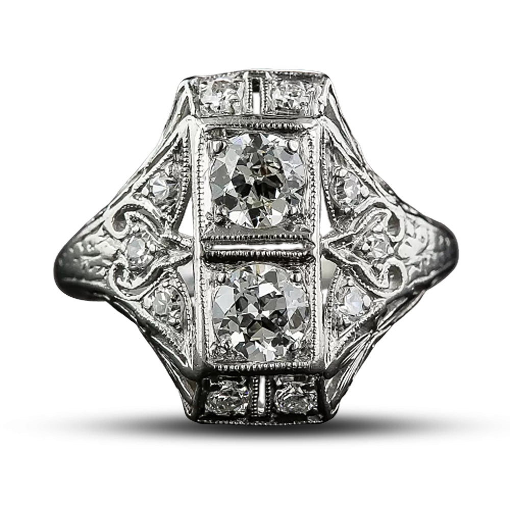 Art Deco Toi et Moi Diamond Dinner Ring - 9