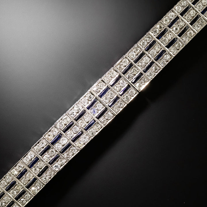 Art Deco Triple-Row Diamond and Sapphire* Bracelet