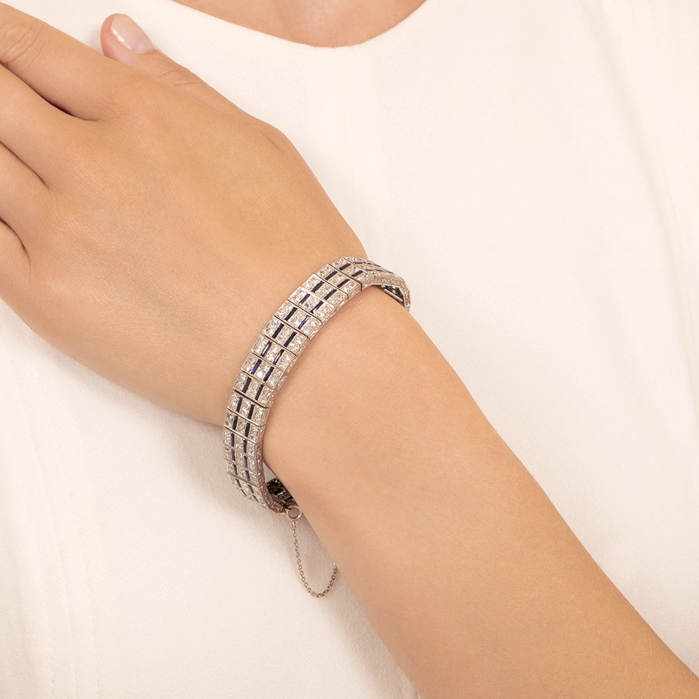 Art Deco Triple-Row Diamond and Sapphire* Bracelet - 4