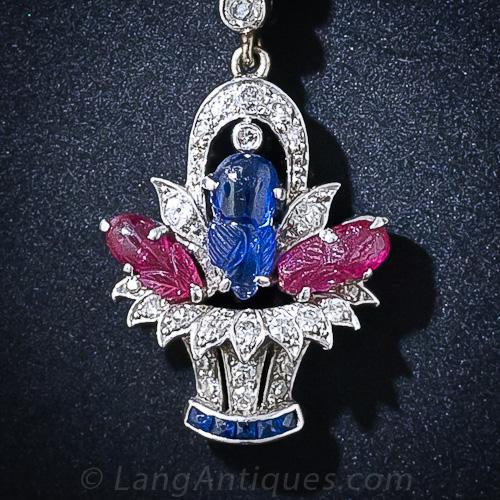 Art Deco Tutti-Frutti Flower Basket Brooch