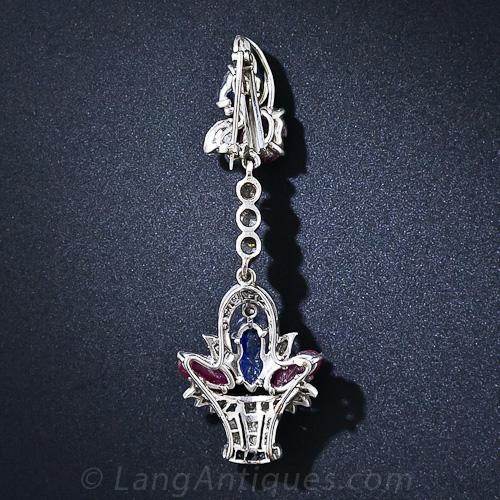 Art Deco Tutti-Frutti Flower Basket Brooch - 3