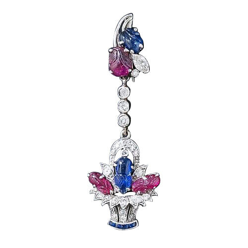 Art Deco Tutti-Frutti Flower Basket Brooch - 5