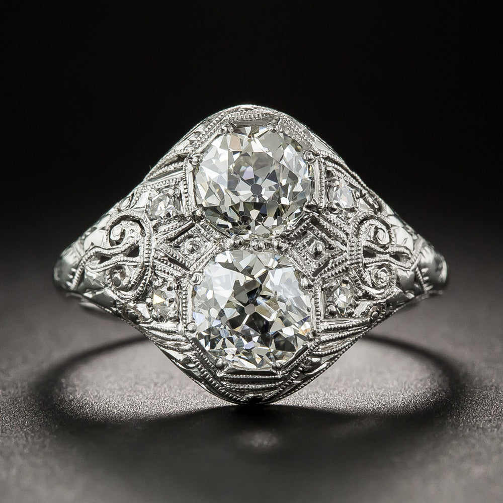 Art Deco Twin Stone Diamond Toi et Moi Ring - 5