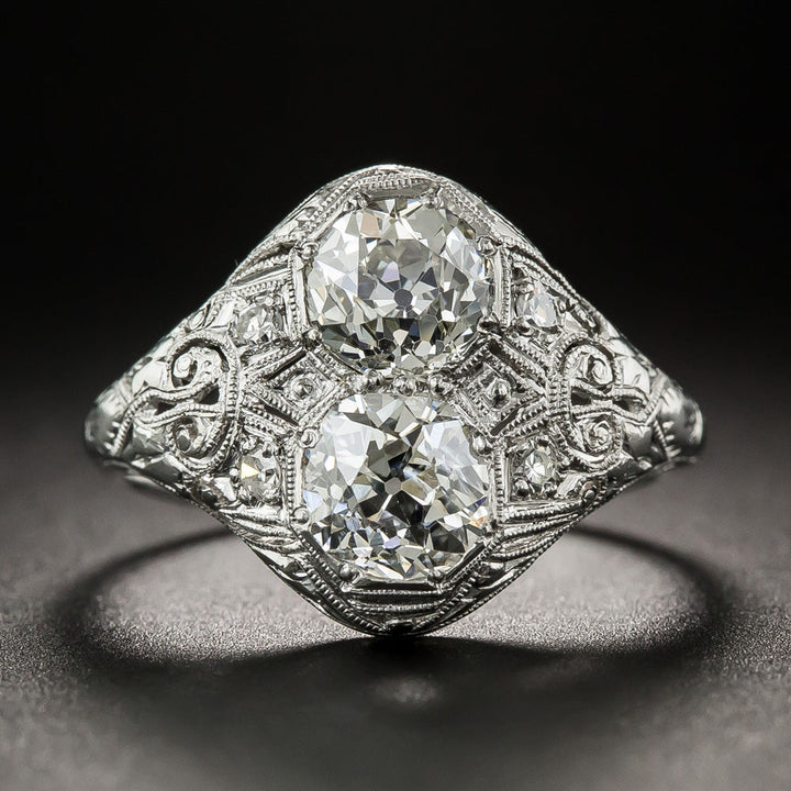 Art Deco Twin Stone Diamond Toi et Moi Ring