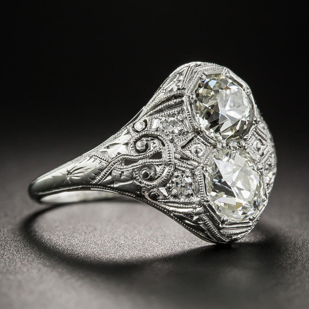 Art Deco Twin Stone Diamond Toi et Moi Ring - 6