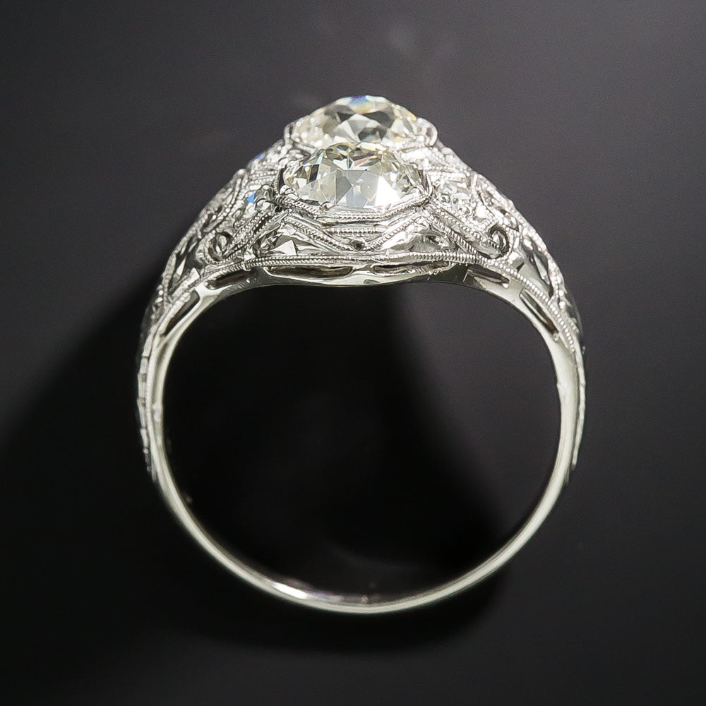 Art Deco Twin Stone Diamond Toi et Moi Ring - 8