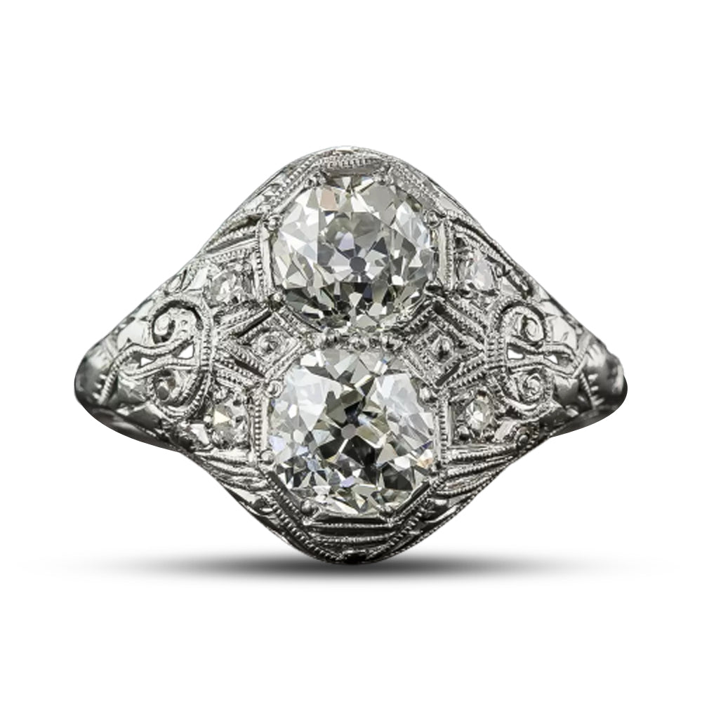 Art Deco Twin Stone Diamond Toi et Moi Ring - 5