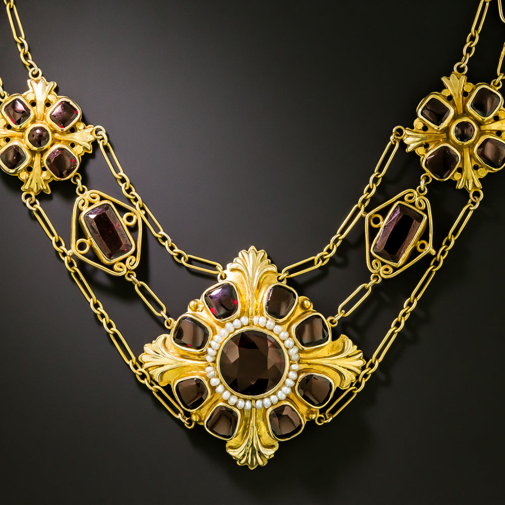 Victorian Retrospective Garnet and Pearl Swag Necklace - 2