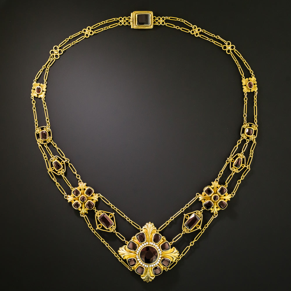 Victorian Retrospective Garnet and Pearl Swag Necklace - 3