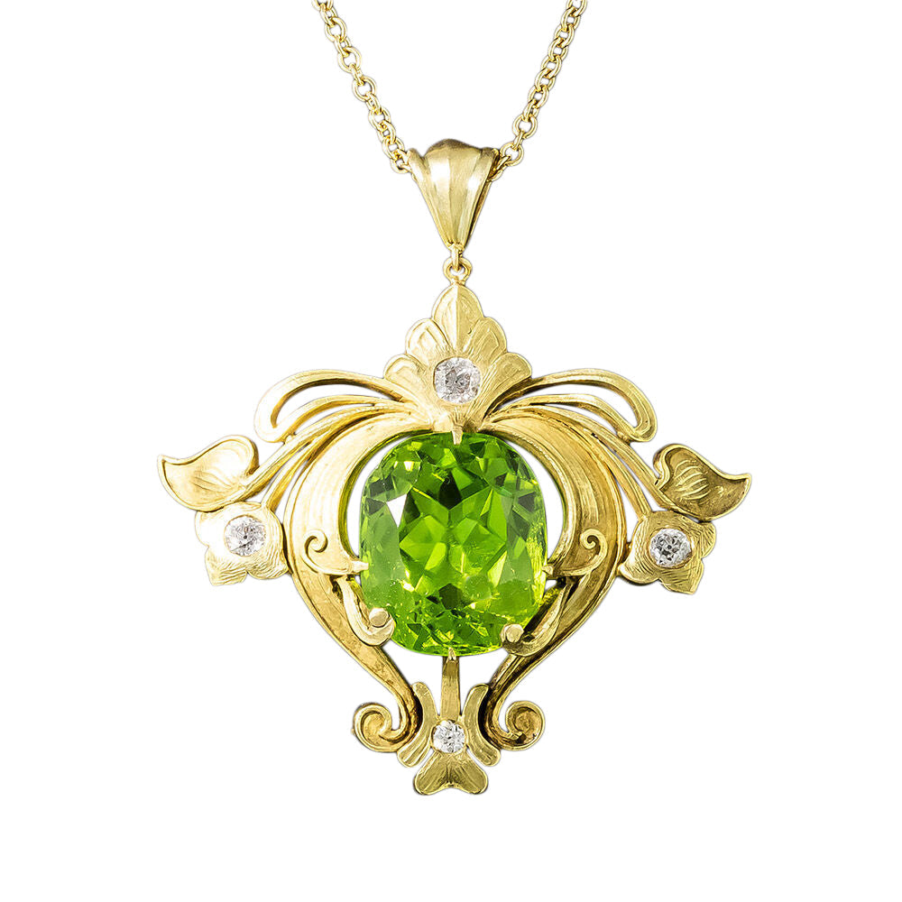Art Nouveau 12.00 Carat Peridot and Diamond Lavalière  - 2