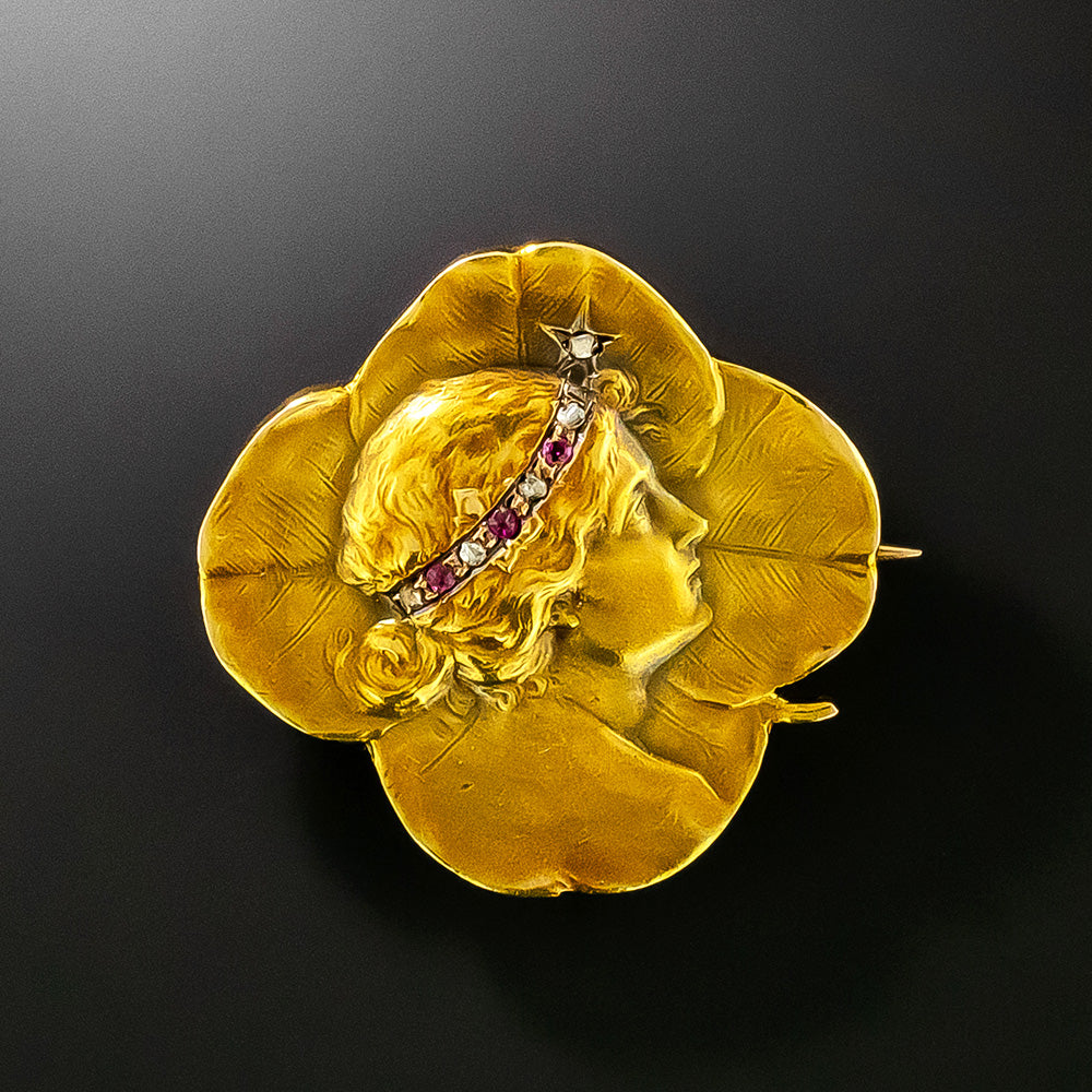 Art Nouveau 14K Austro-Hungarian Femme Brooch - 2
