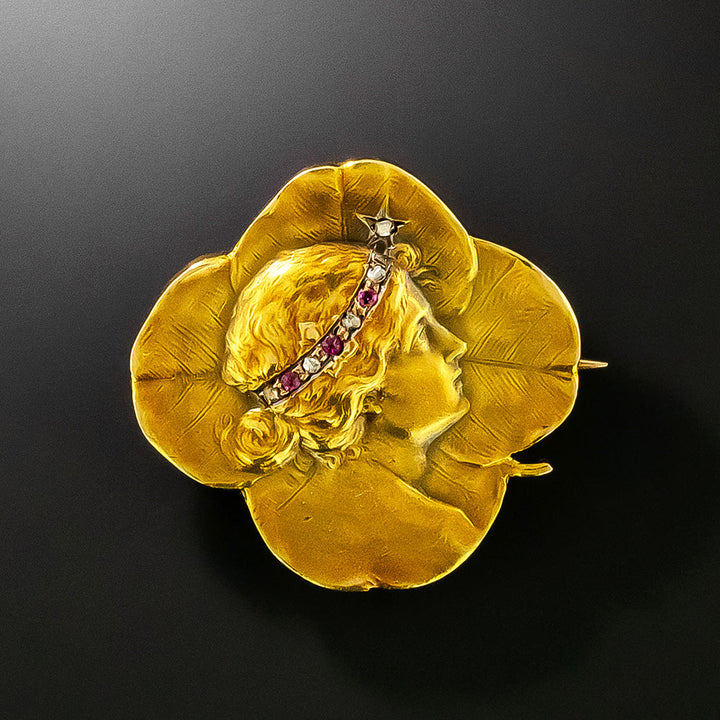 Art Nouveau 14K Austro-Hungarian Femme Brooch