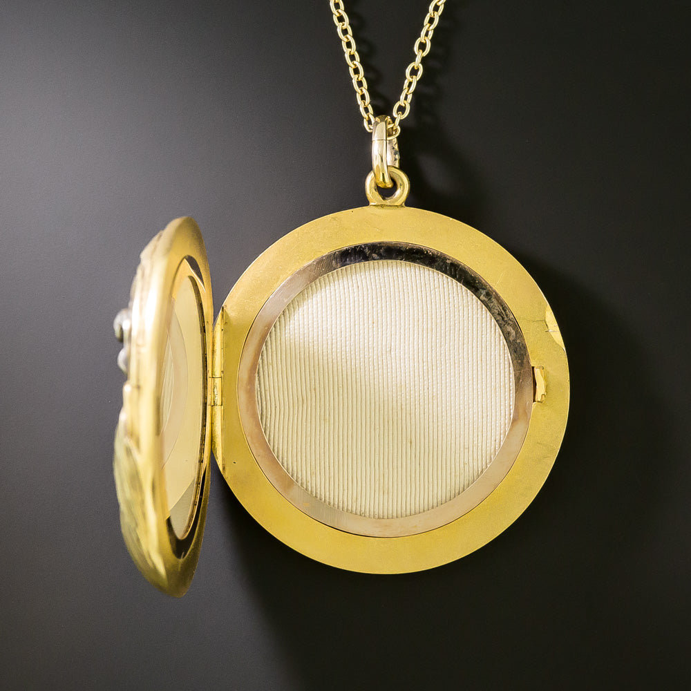 Art Nouveau 14K Tri-Color Gold Floral Locket  - 3