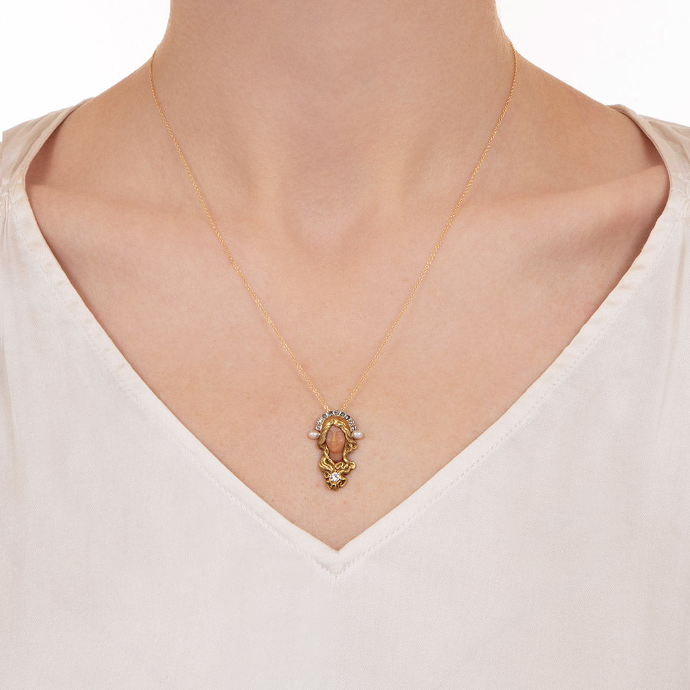 Art Nouveau Carved Coral and Pearl Pendant - 4