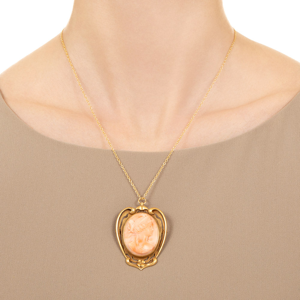 Art Nouveau Coral Cameo Pin/Pendant - 8