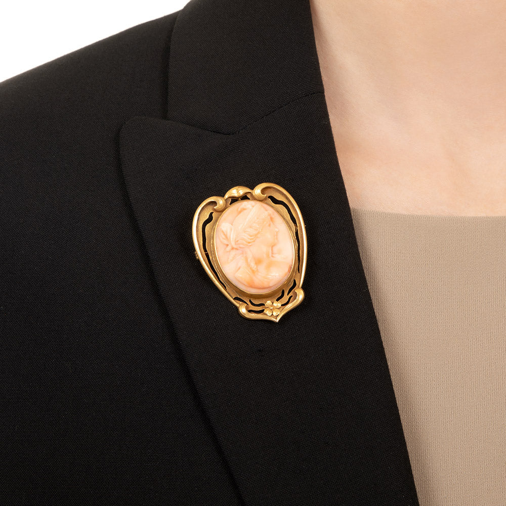 Art Nouveau Coral Cameo Pin/Pendant - 9